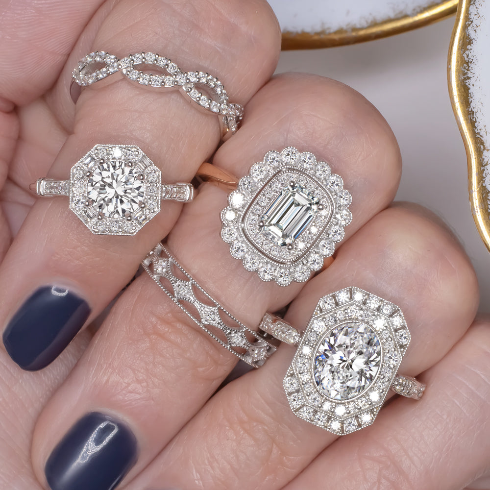 Gabriel Bridal Vintage 14K White Gold Oval Halo Diamond Engagement Ring  ER12651O4W44JJ - Gary Michaels Fine Jewelry